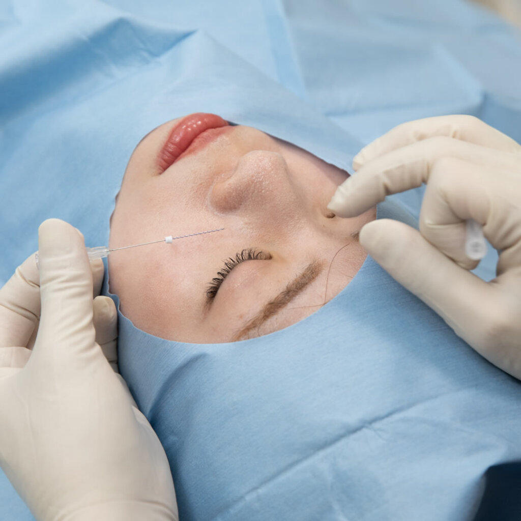 糸リフトの手術をしているところ